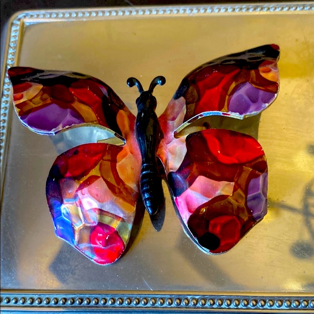 Red and Purple Mosaic Butterfly Brooch